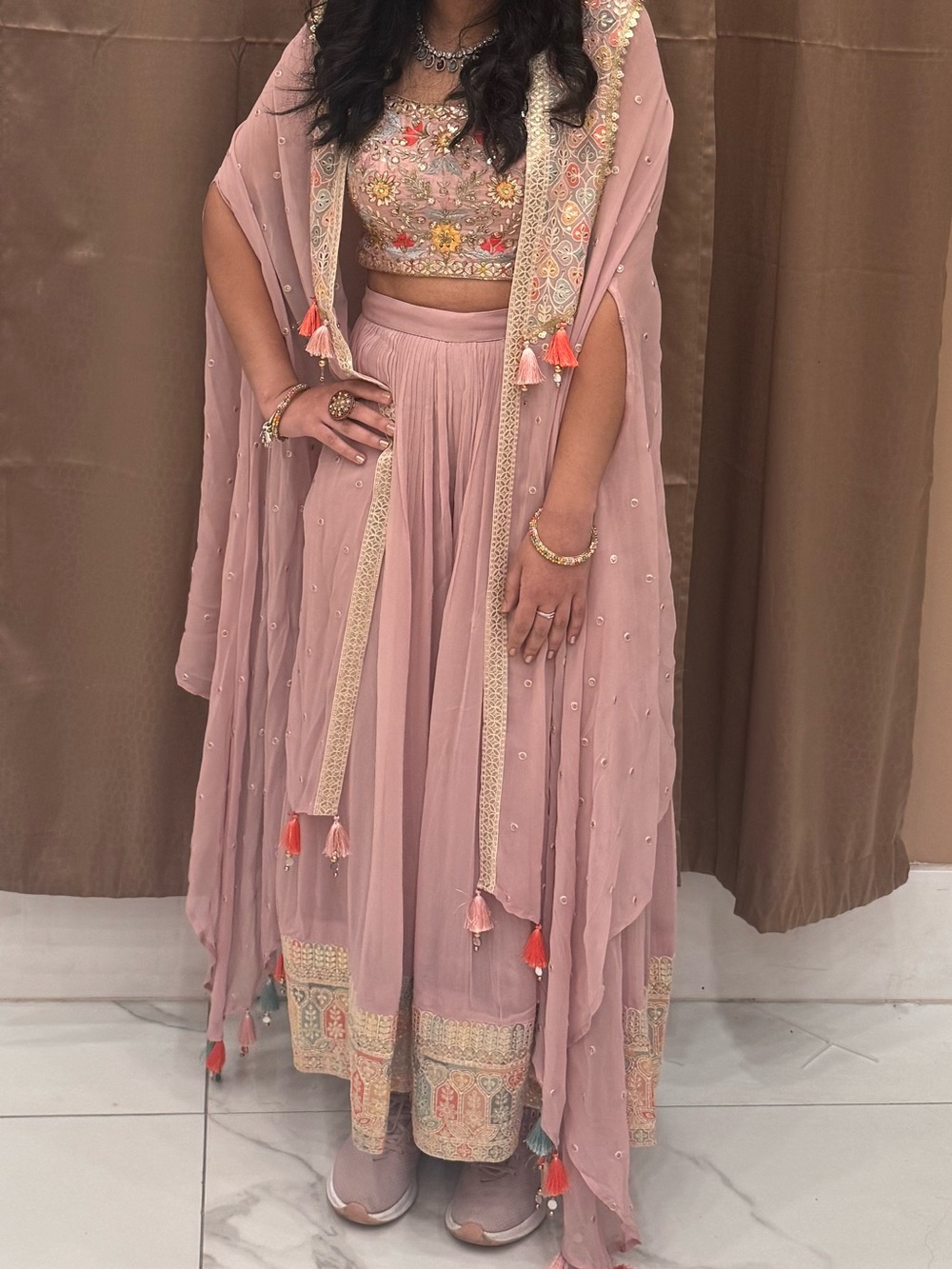 Women's Pink Embroidered Cape Jacket - Elegant Ethnic Layer
